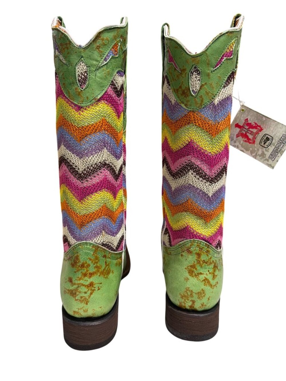 Tanner Mark Multicolor Chevron Rustic Leather Western Boots Size 7.5 Square Toe - Picture 6 of 9